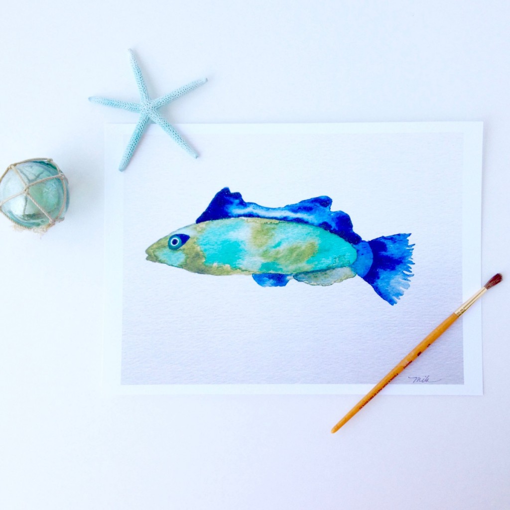 wrasse in blue and green watercolors