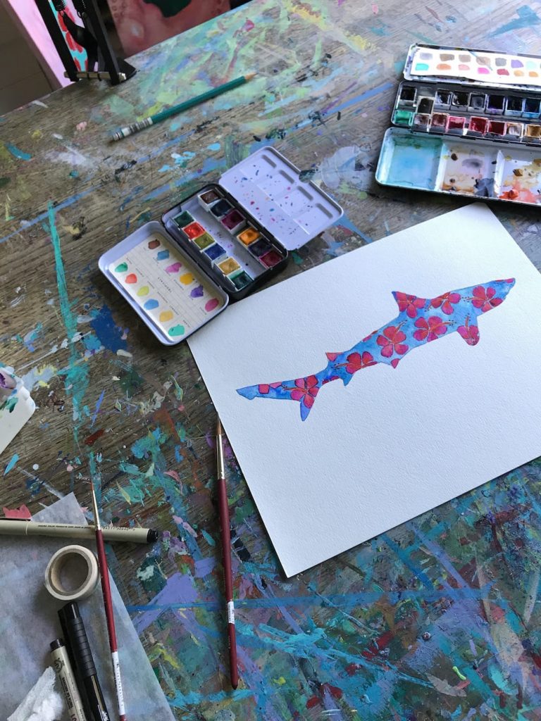 Red and Blue Hibiscus Shark