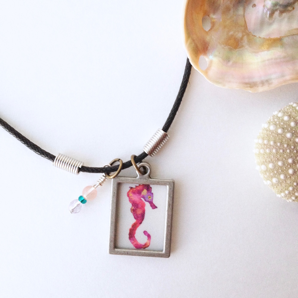 surfer-girl-gift-under-30-watercolor-seahorse-jewelry