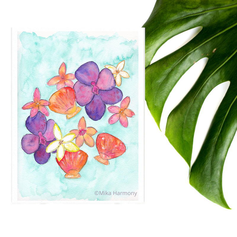 seashell and flower watercolors 