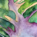 Tropical Monstera watercolor painting detail by Mika Harmony
